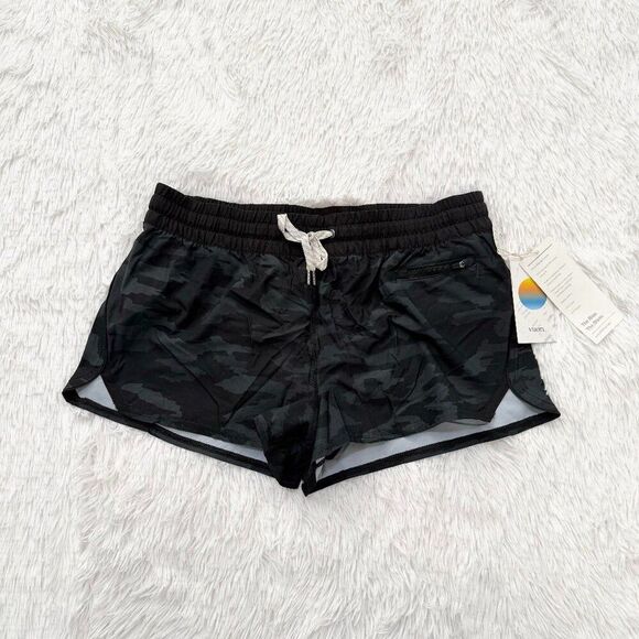 Women Vuori Clementine Performance Short Mid Rise Black Watercolor Camo Large - Picture 3 of 12